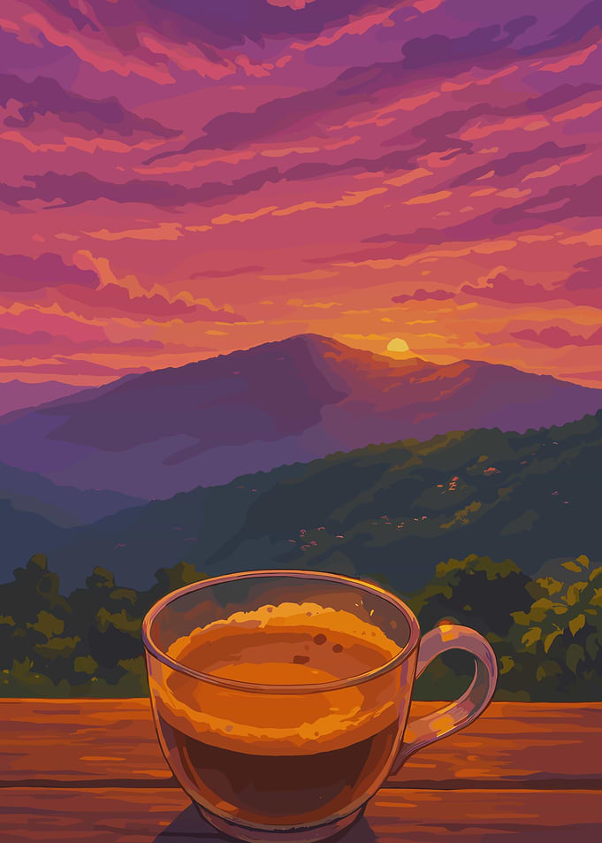 Coffee Cup at Sunset Mountain View