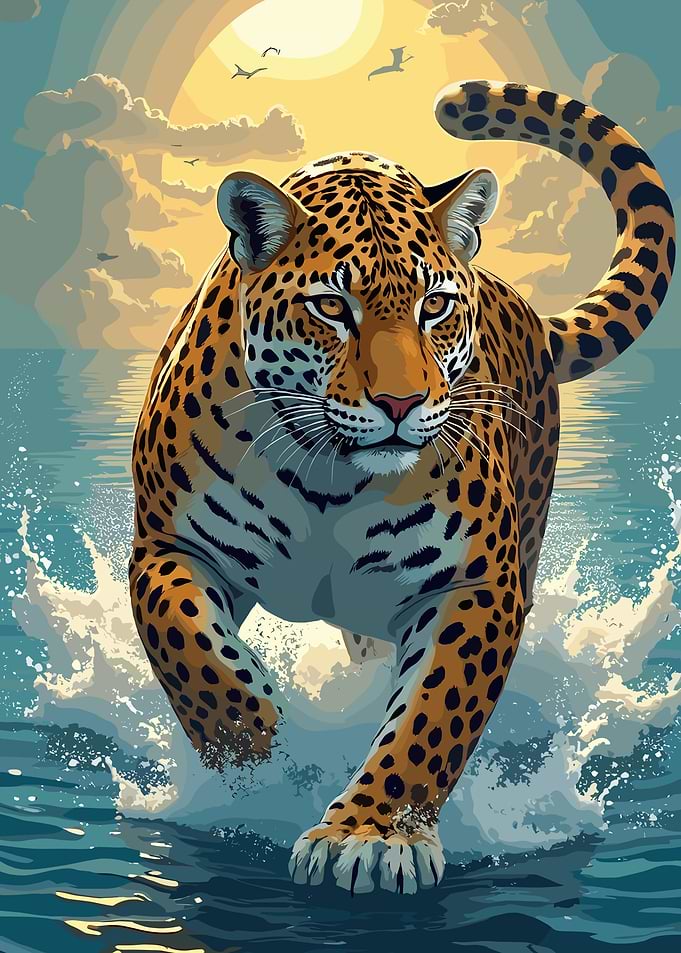 Jaguar in Water Digital Art