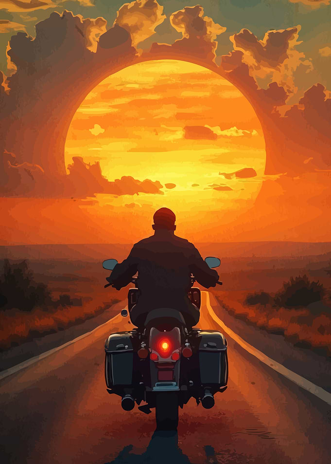 Motorcycle ride sunset