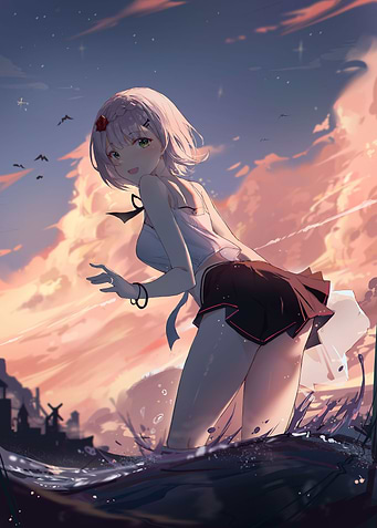 Girl in Water at Sunset