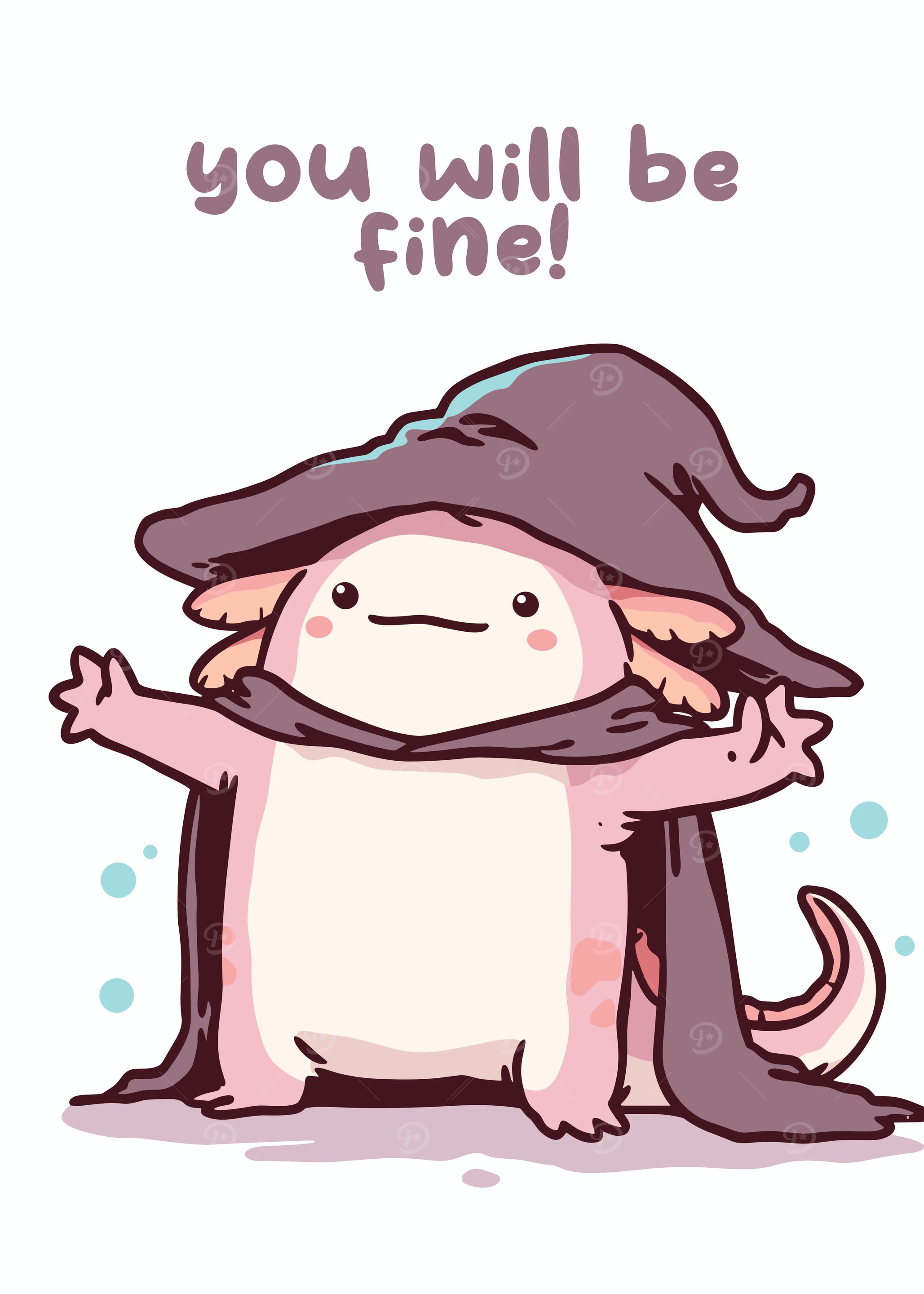 Axolotl Wizard Cartoon Illustration