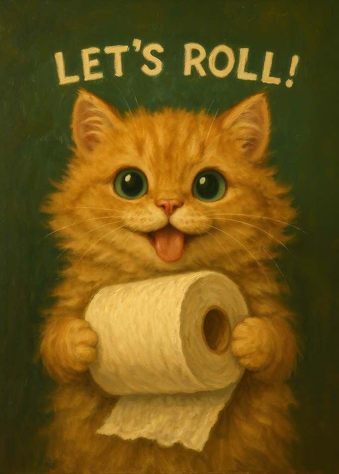 Let’s Roll Funny Cat Holding Toilet Paper
