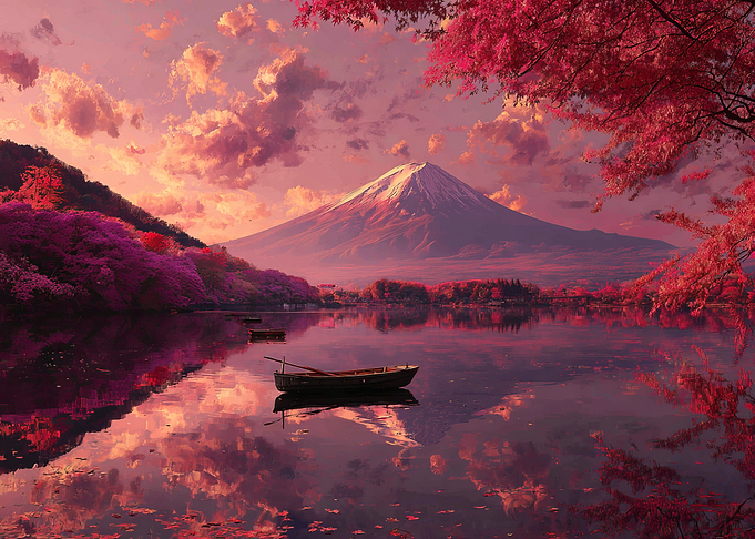 Mount Fuji Reflection with Boat