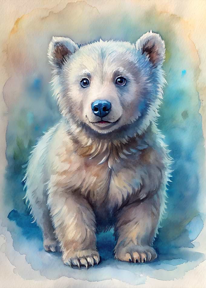 Watercolor Painting of a Cute Bear Cub