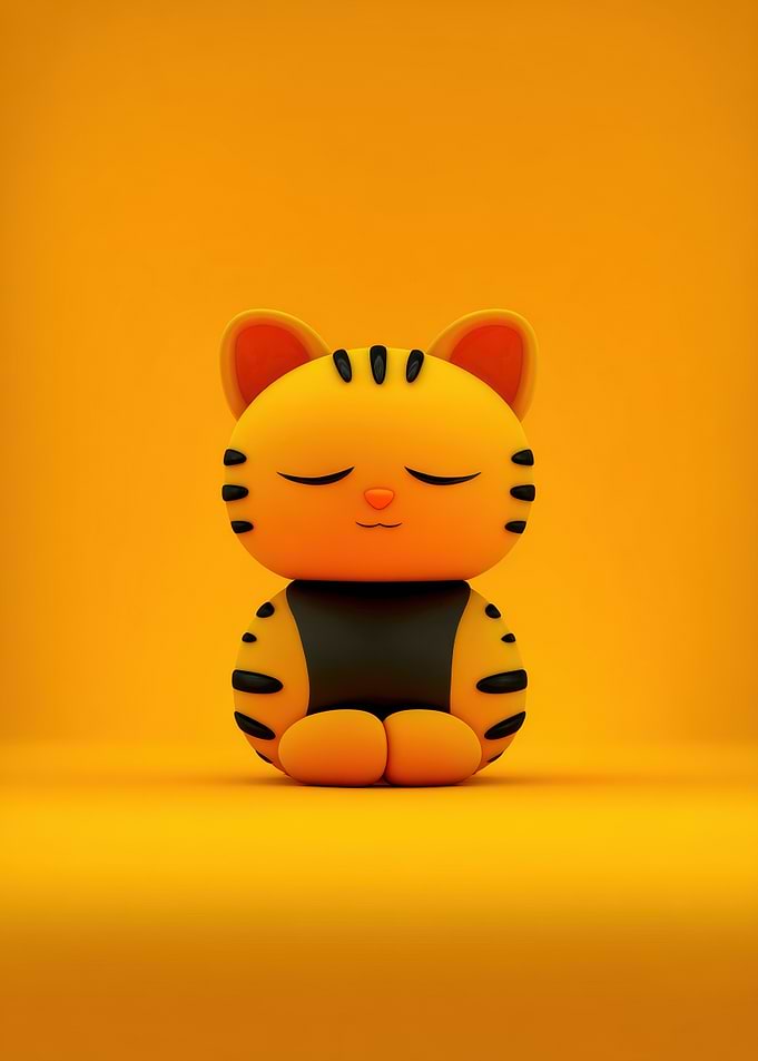 Meditating Cartoon Tiger on Orange Background