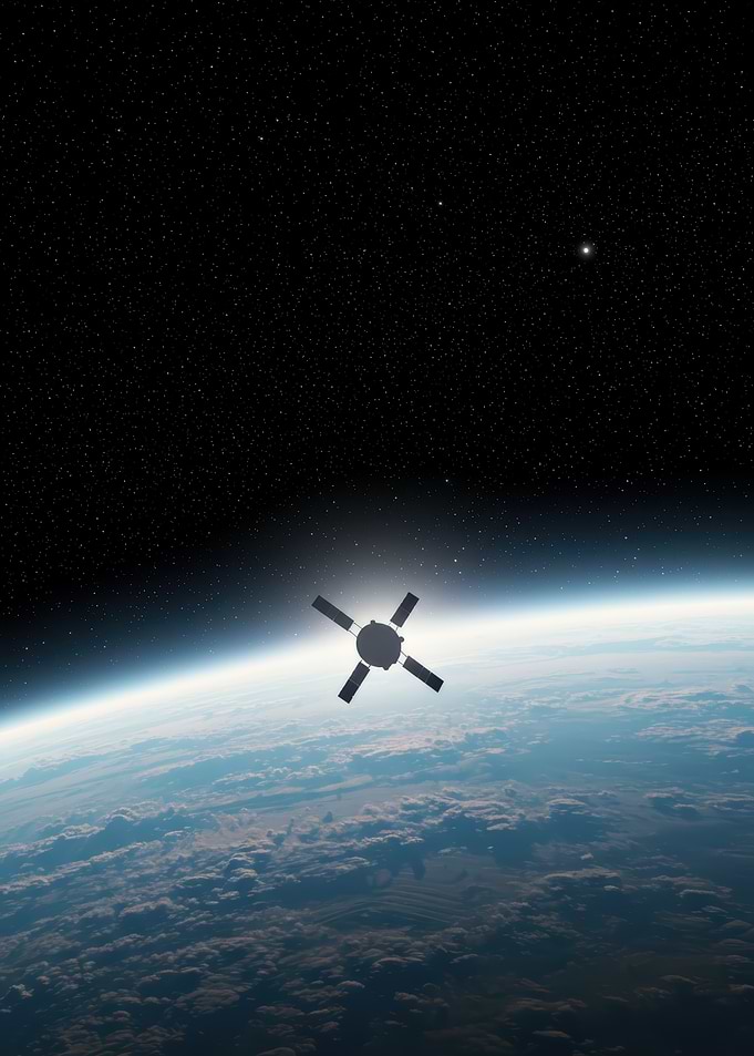 Satellite orbiting Earth in space view