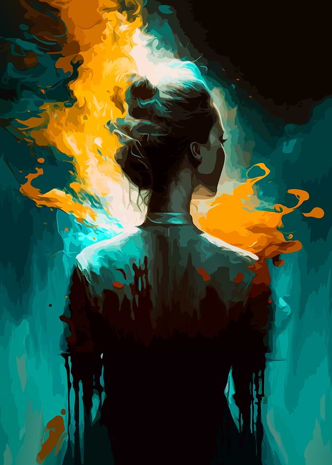 Woman with fiery aura, digital art