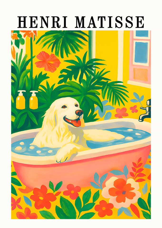 Dog in Bathtub Henri Matisse Style