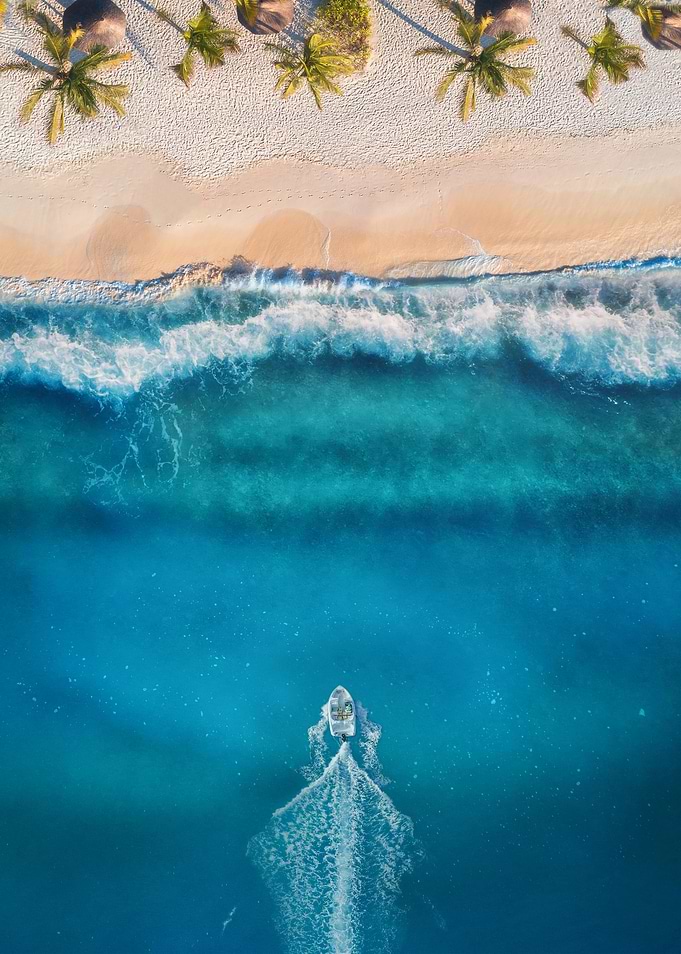 Aerial View of Tropical Beach and Boat