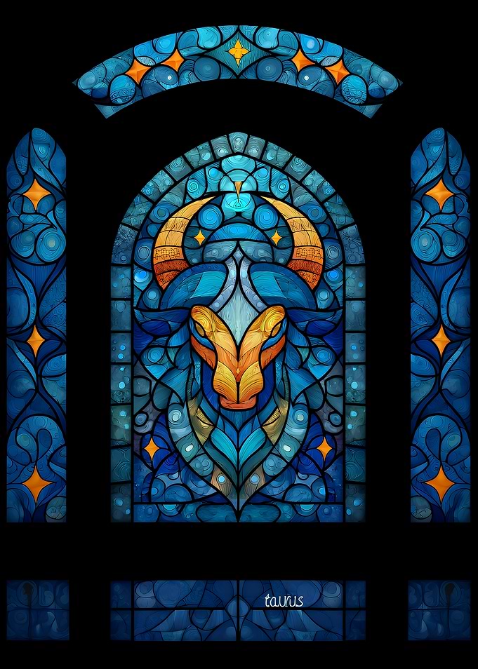 Taurus Zodiac Sign Stained Glass Art