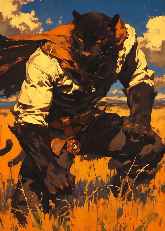 Anthropomorphic Panther in Field Digital Art