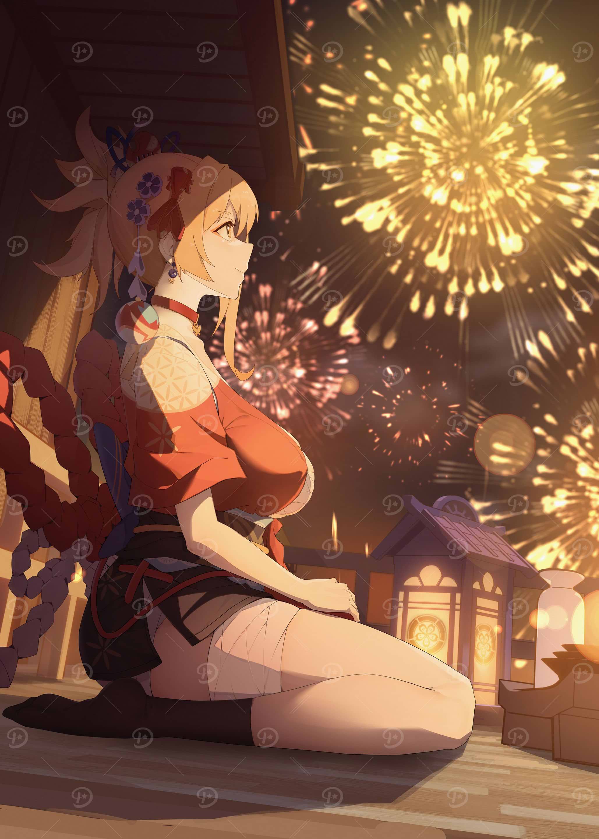 Girl Watching Fireworks Display