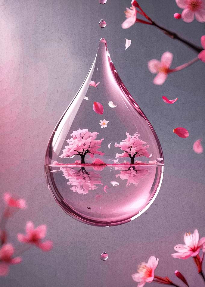 Cherry Blossom Trees in Water Drop