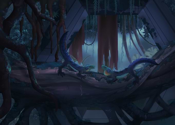 Lizard Encounter in a Mysterious Forest