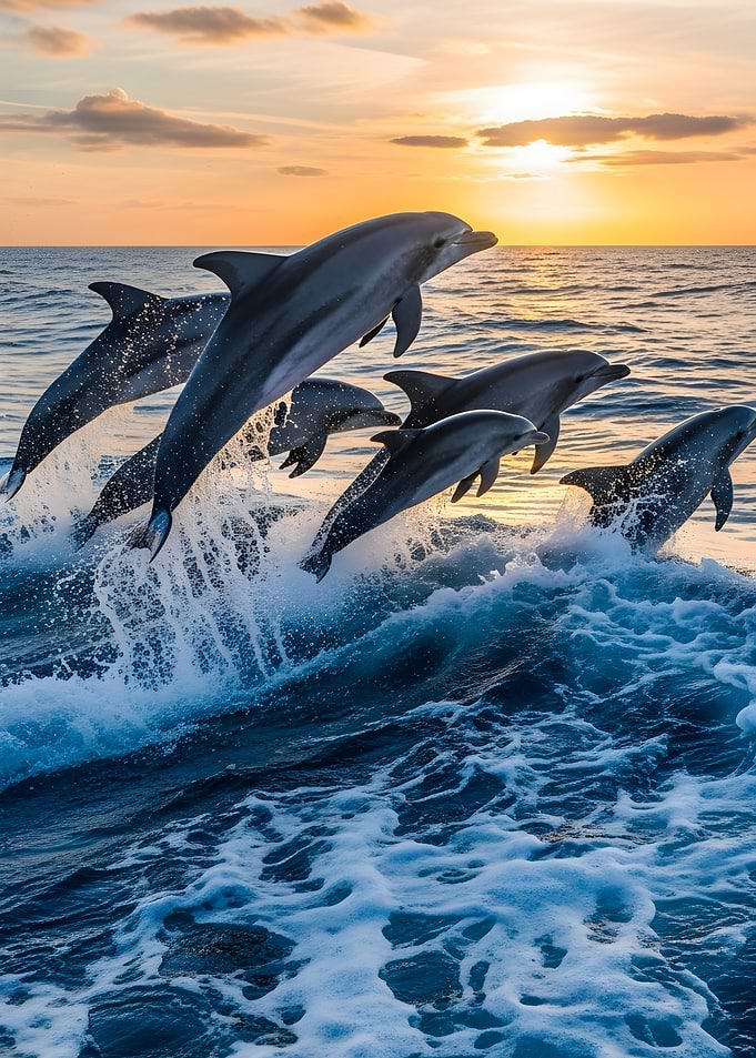 Dolphins jumping out of the ocean