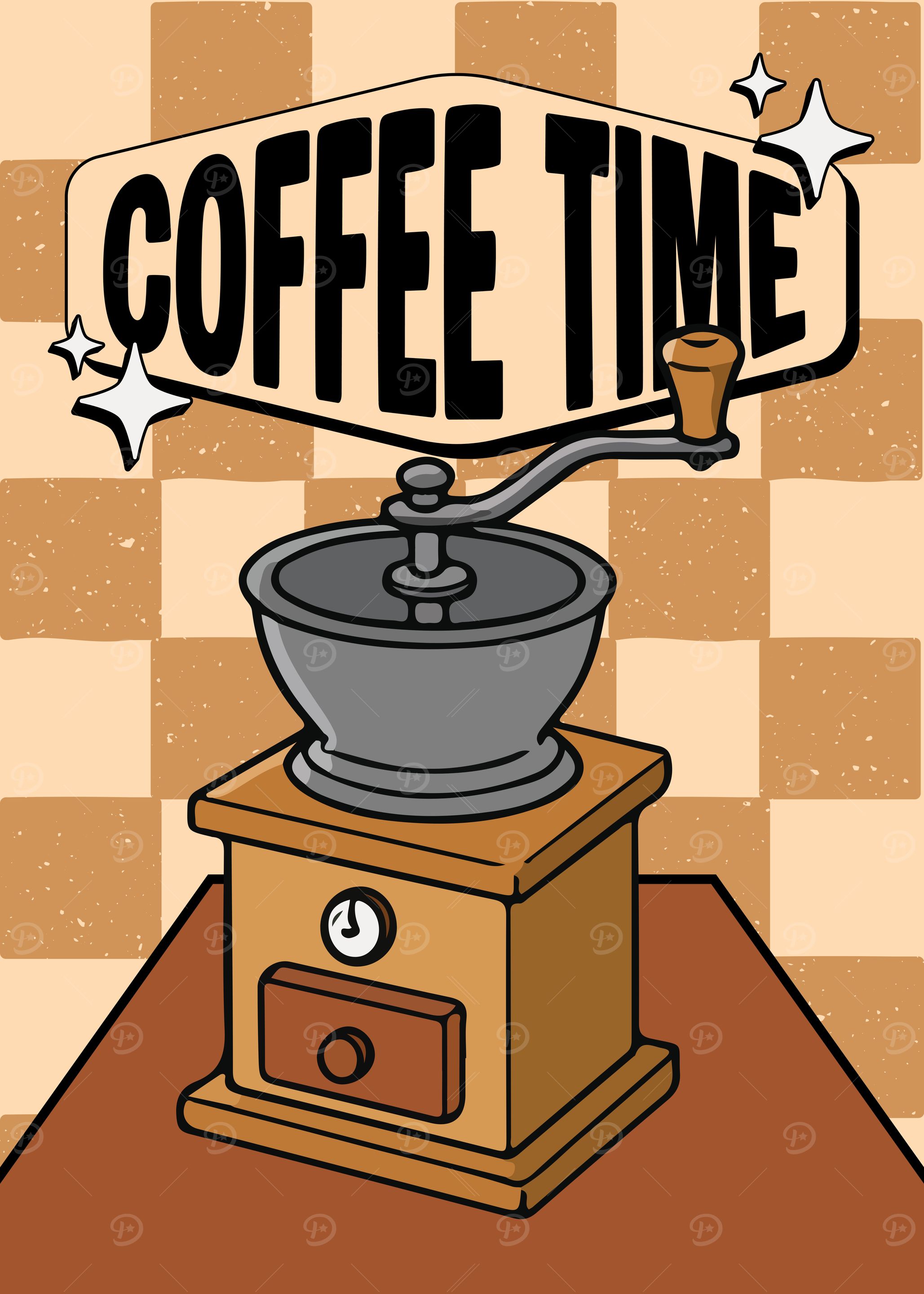 Coffee Time Vintage Grinder Illustration