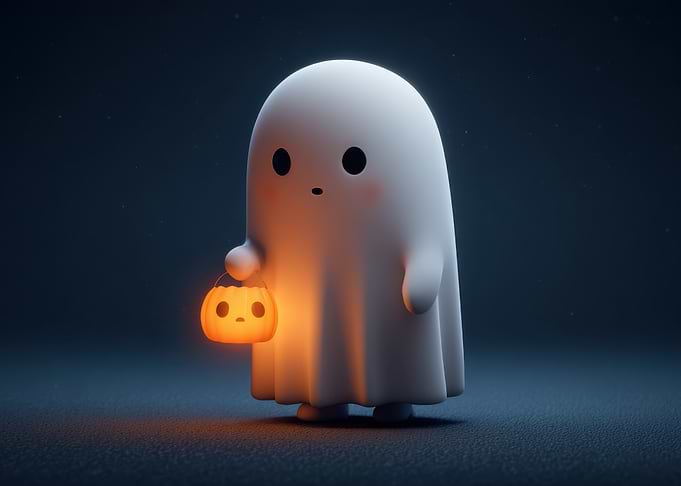 Cute Ghost with Pumpkin Candy Bucket