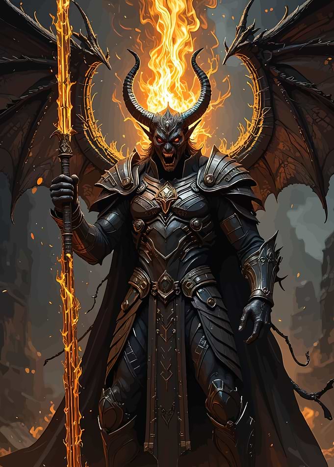 Winged Demon Flaming Sword