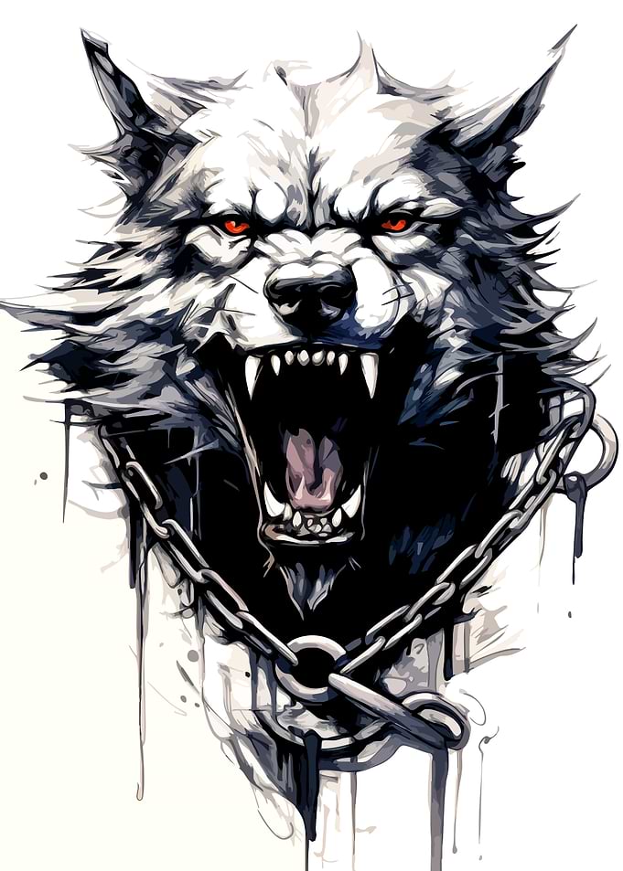 Aggressive Wolf Head with Chain