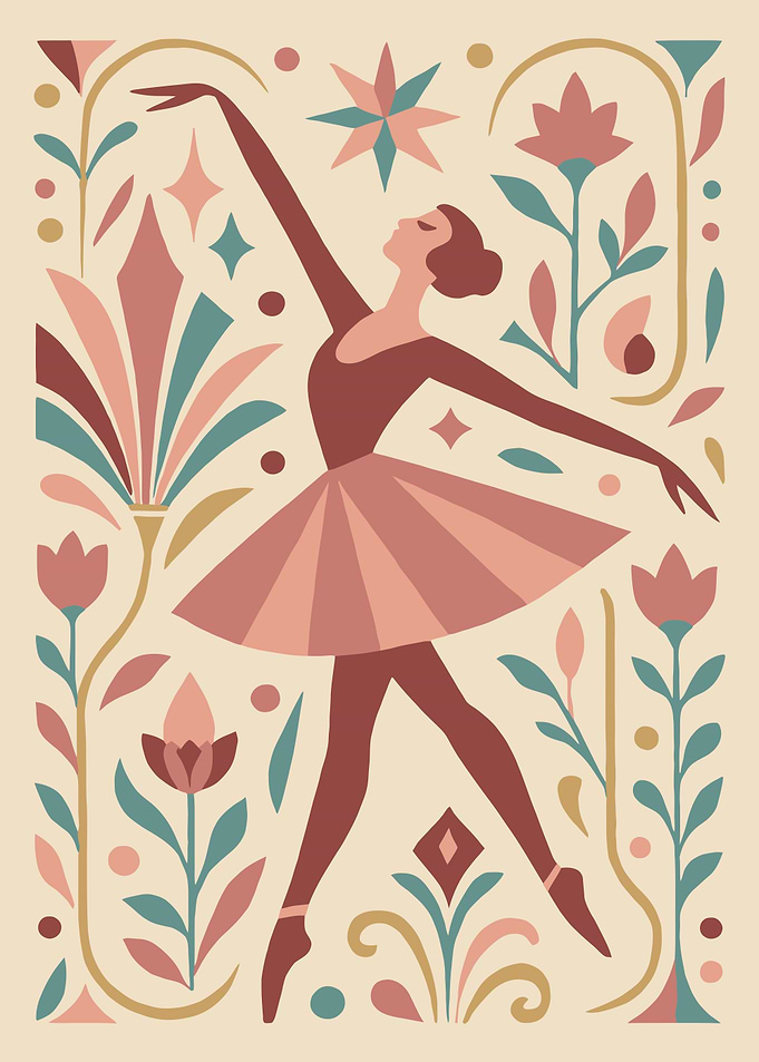 Elegant Ballerina Art Deco Illustration
