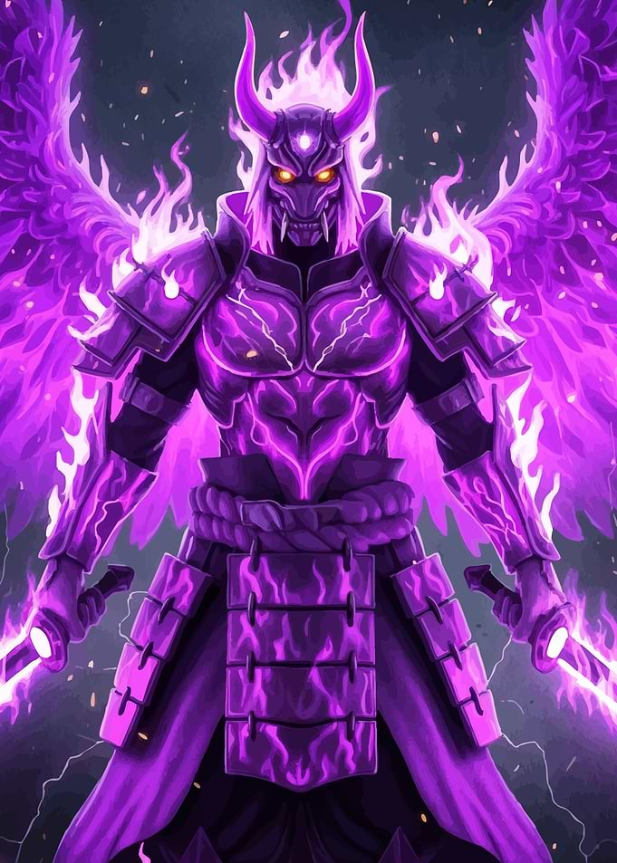 Purple Armored Warrior Flaming Wings
