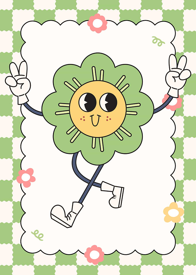 Cartoon Flower Character with Peace Signs