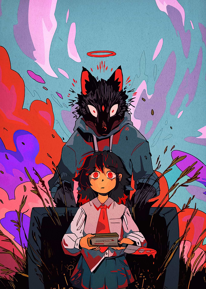 Anime Girl with Wolf Guardian