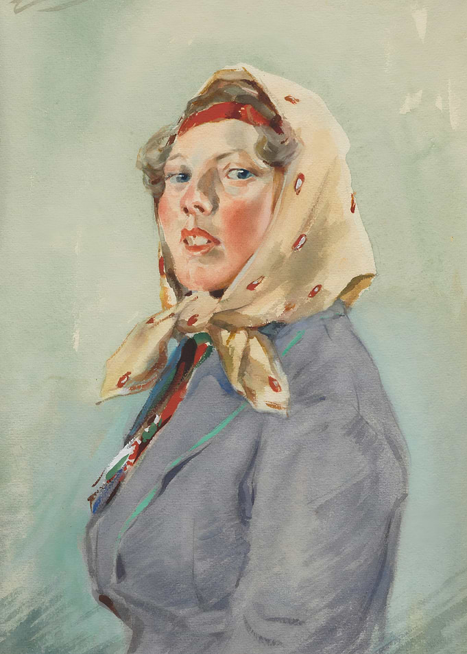 Woman with Headscarf Portrait Painting