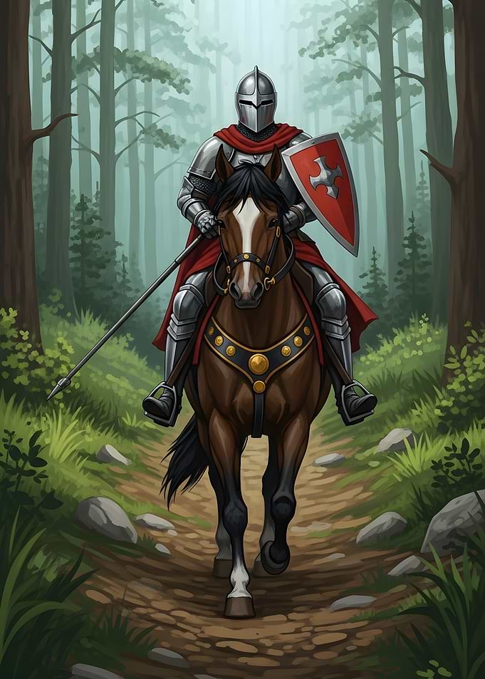 Knight on Horseback in Forest