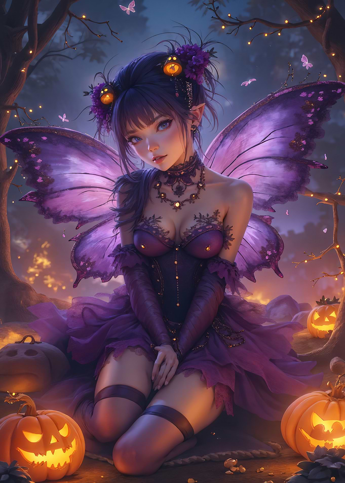 Halloween Fairy with Pumpkins