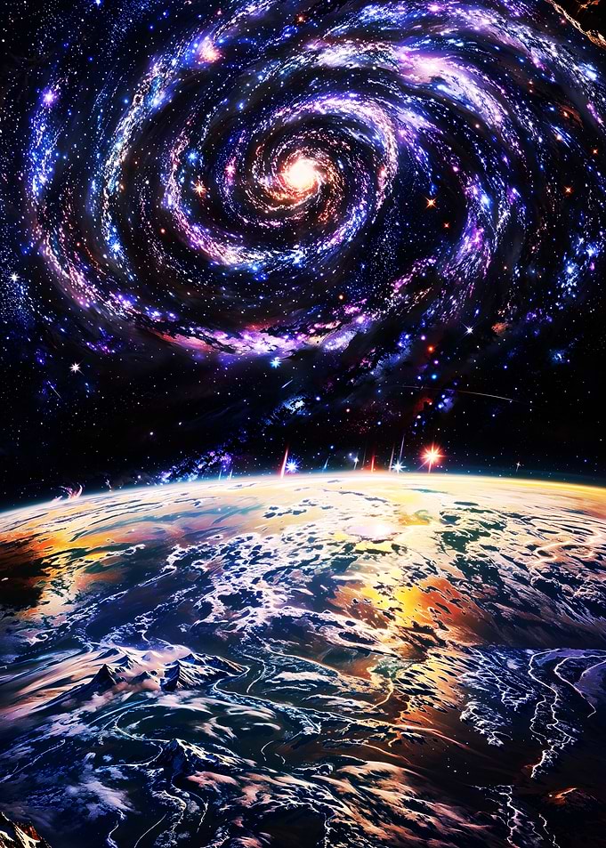 Cosmic Whirlpool - Earth and Spiral Galaxy Space Art
