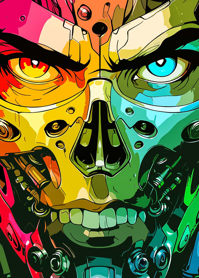 Colorful Cybernetic Face Illustration
