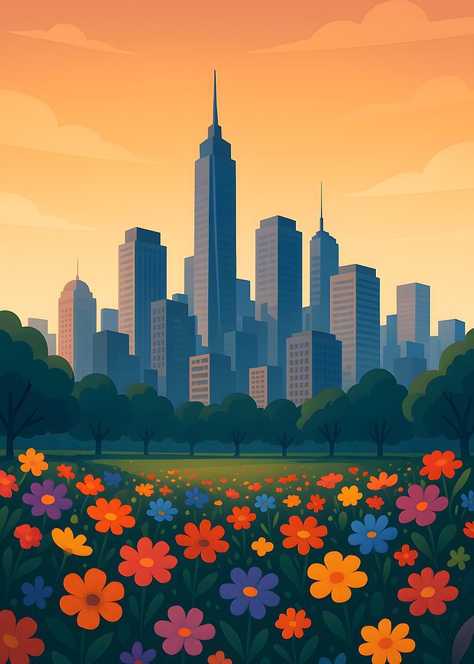 Cityscape with Flowers