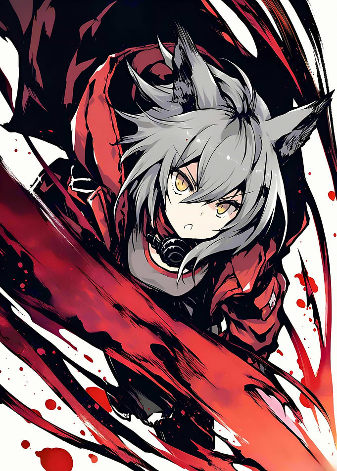 Anime Girl with Wolf Ears and Red