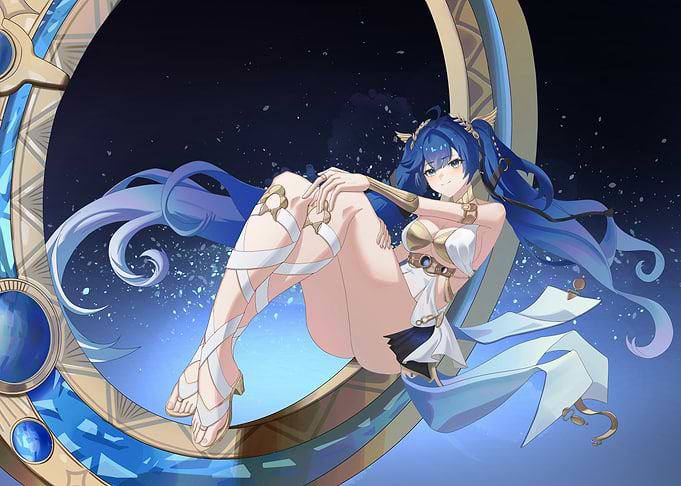Anime Girl on Crescent Moon
