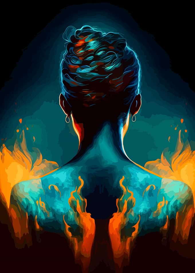 Woman's Back with Fire Digital Art