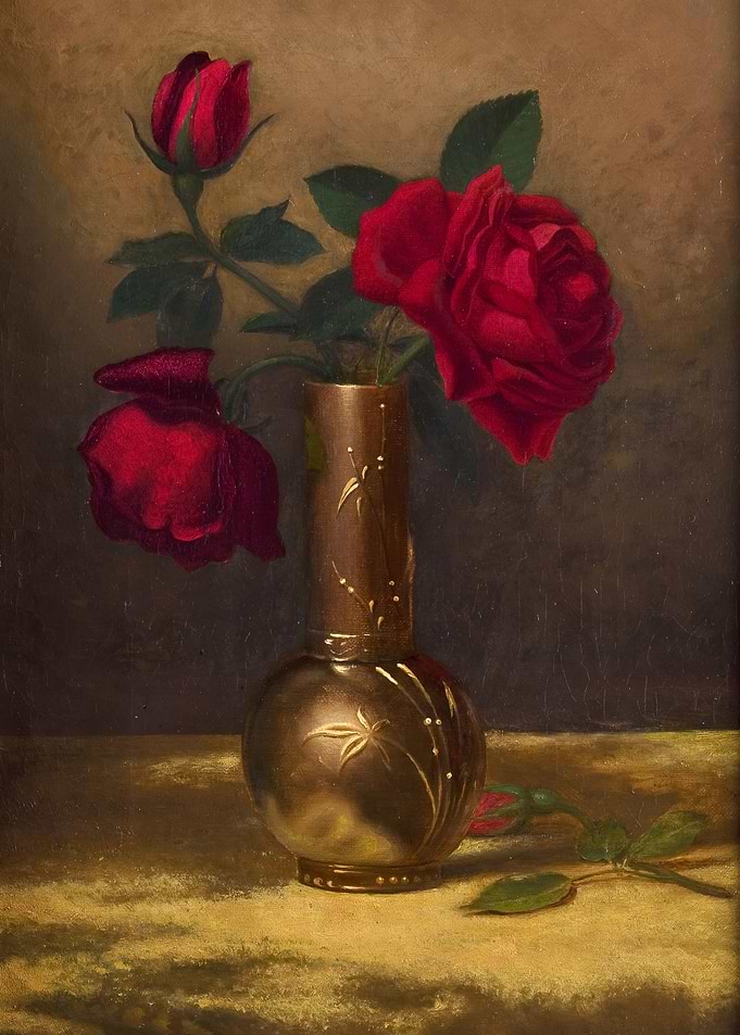Red Roses in Vase Still Life