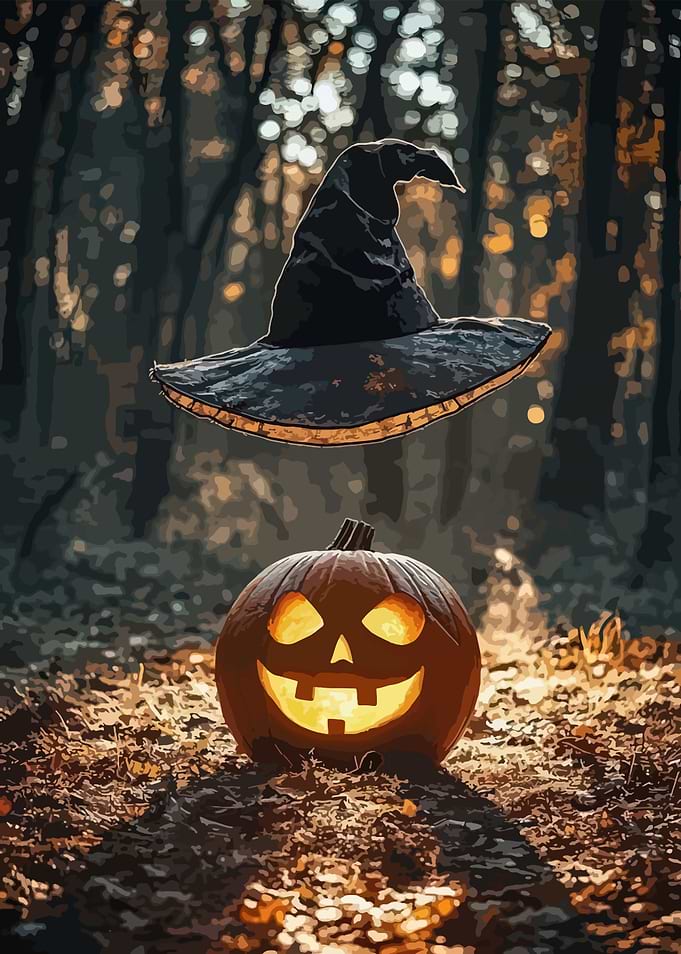 Halloween Pumpkin and Witch Hat