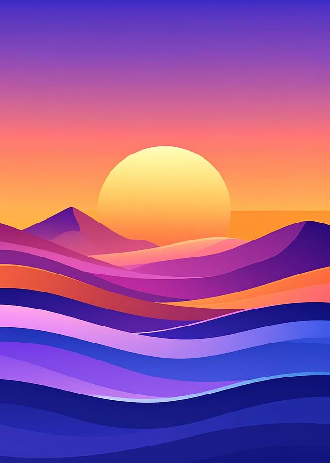 Abstract Sunset Landscape with Waves