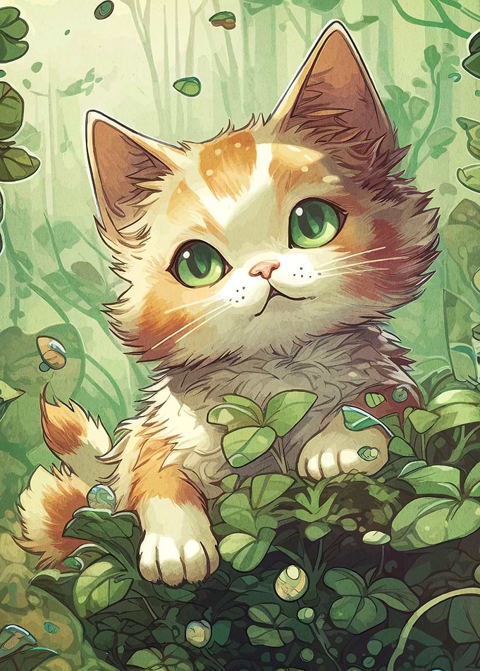 Cute Kitten in Clover Patch