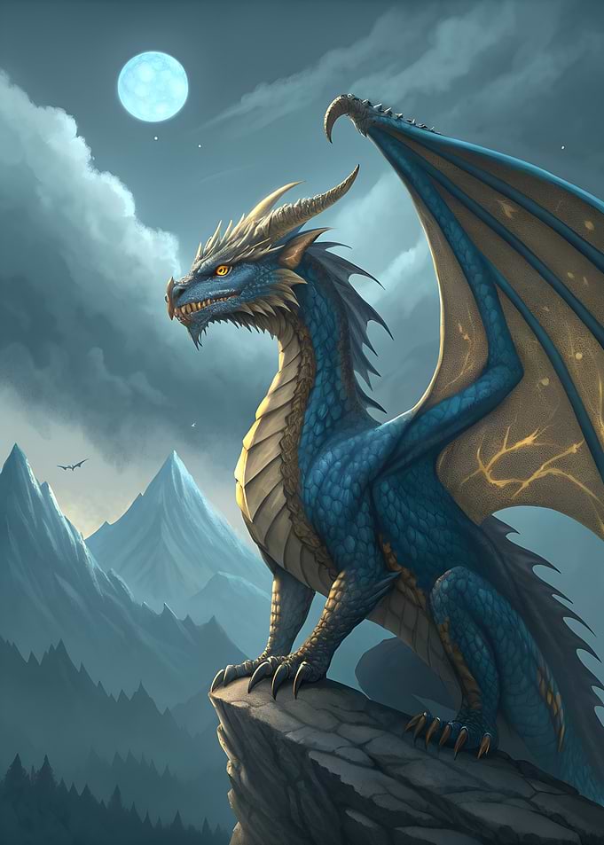 Blue Dragon on Mountain Peak
