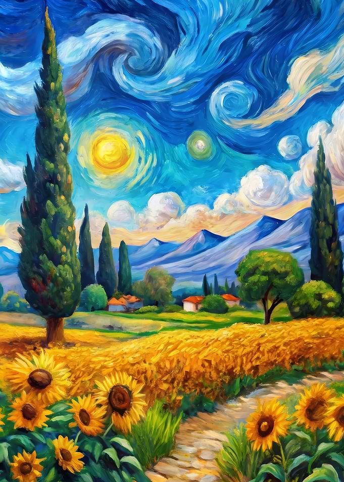 Sunflower Field Landscape Painting
