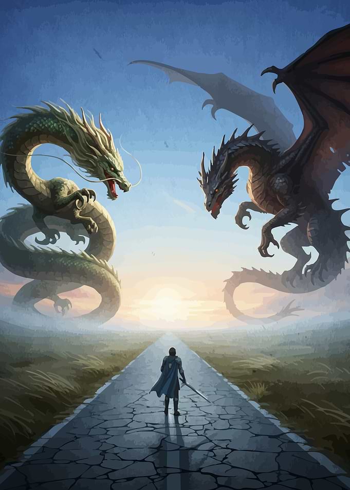 Dragon Confrontation Cracked Road