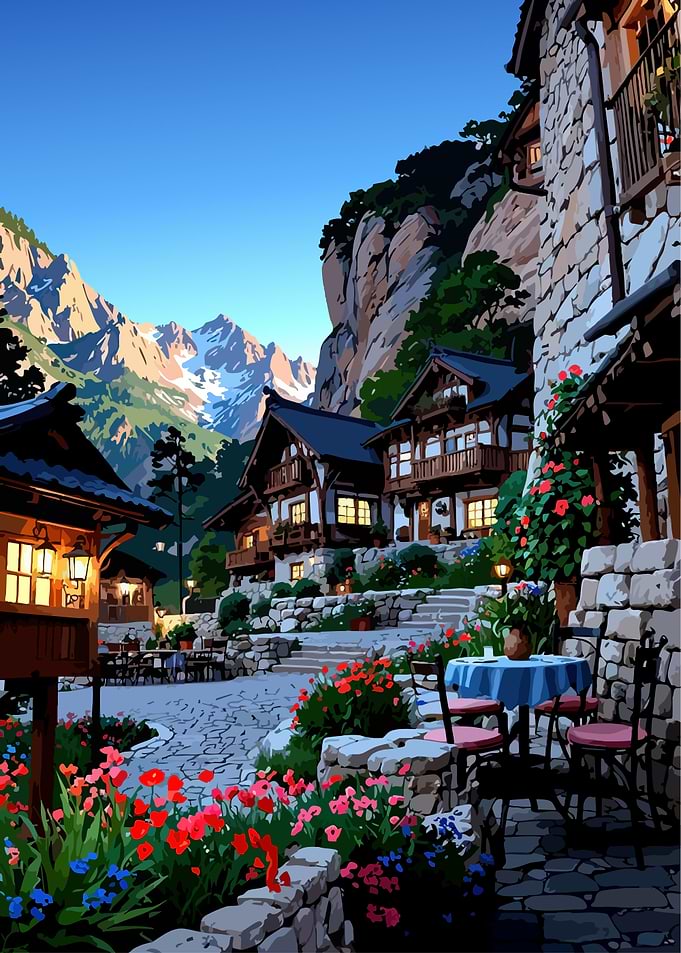 Charming Mountain Village Scene