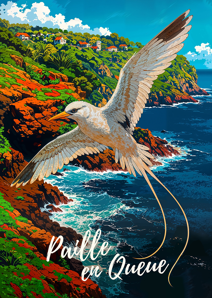 Paille en Queue Bird Over Coastline