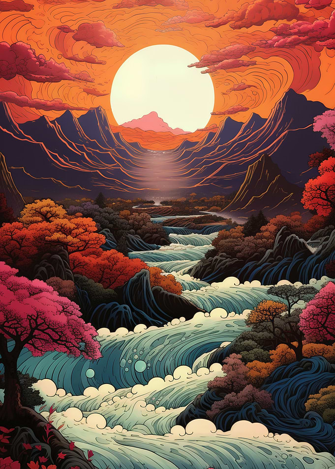 River Landscape with Rising Sun