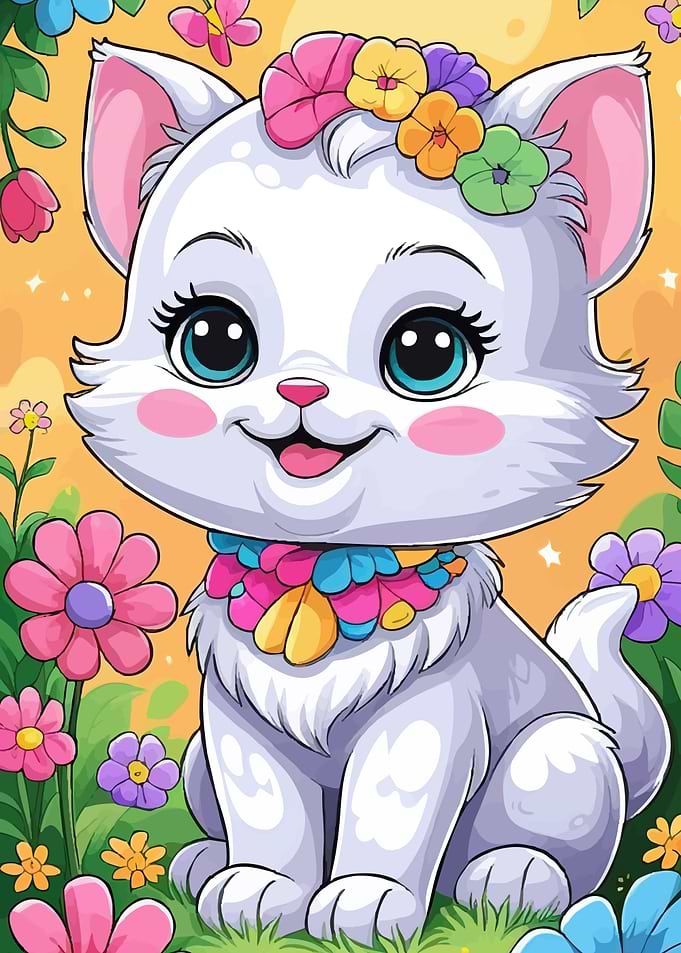 Kitten with Flowers