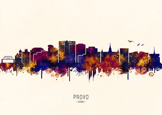Provo Utah Skyline Watercolor Art