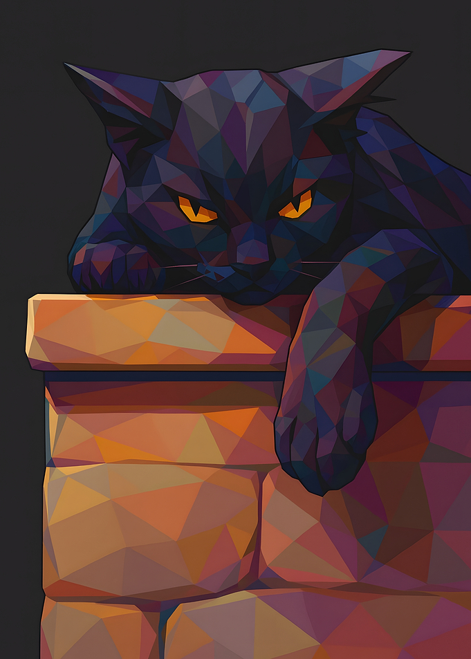 Geometric Cat on Brick Wall