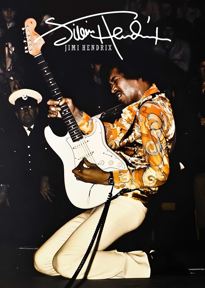 Jimi Hendrix performing live with guitar